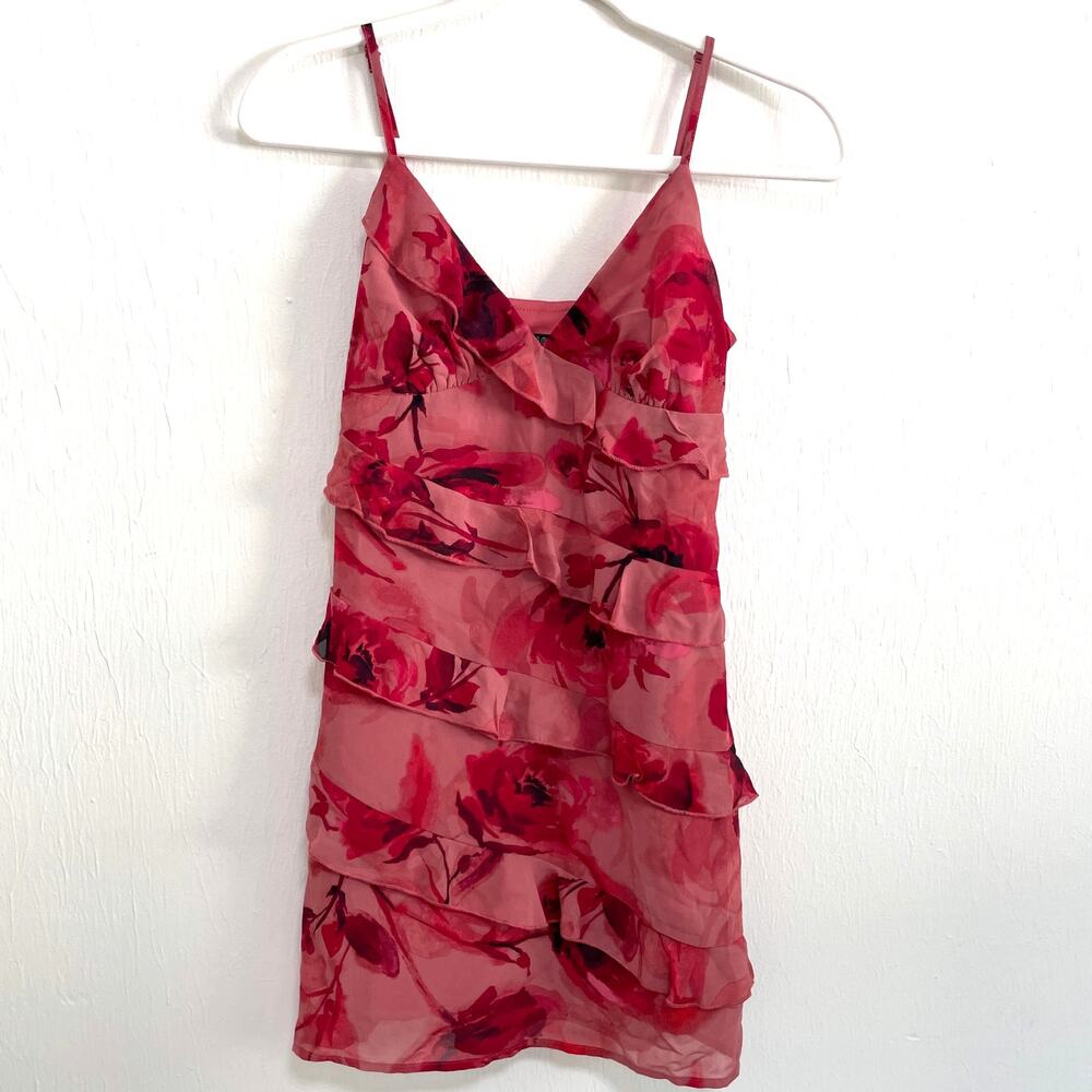 Wild Fable Babydoll Ruffle Mini Dress XS Red Floral Rose Sexy Romantic Coquette